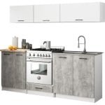 BDW - Keukenblok zonder elektrische apparatuur - Minikeuken 200 cm breed - Keuken compleet: onderkasten & bovenkasten - 200x74x46 cm - Keukenkasten wit/beton