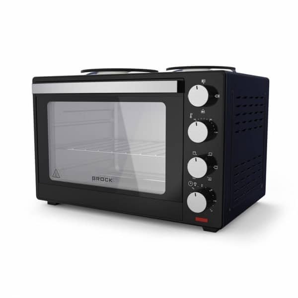 BROCK Elektrische Mini Oven 30L met 2 Kookplaten - Combi Convectieoven & Grill - 1600W - Vrijstaande Compacte Oven voor Keuken of Camping - Zwart