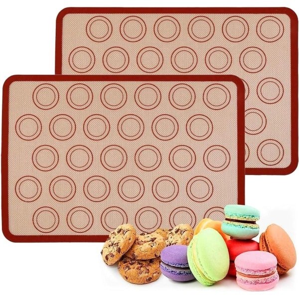 Bakmat voor macarons - set van 2 stuks - anti-aanbaklaag - herbruikbaar - voor koekjes, brood en pizza - keuken accessoires.