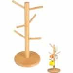 Bamboe bekerhouder - Glazen organizer - Koffiebekerhouder - Theebekerhouder voor op het aanrecht - Accessoires voor koffiebars - Mokhouderboom - met 6 haken - voor keuken, kast, voorraadkast - Houtkleur