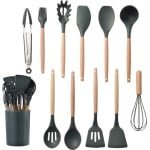 Bealive® Keukengerei - Keuken accessoires - Siliconen - Set van 11 - Zwart - Spatels, soeplepel, garden, keukentang, bakkwast en beker