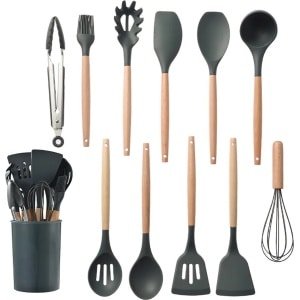 Bealive® Keukengerei - Keuken accessoires - Siliconen - Set van 11 - Zwart - Spatels, soeplepel, garden, keukentang, bakkwast en beker