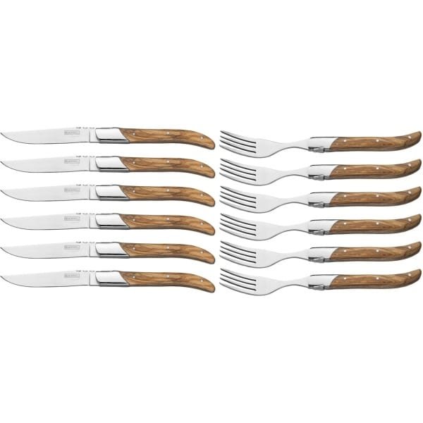 Blackwell Steakbestek Laguiole - Steakmessen & Steakvorken set - Perfect voor vleesgerechten - Luxe uitstraling - Olijfhout en RVS - 220 x 100 mm - Bestek - Keuken accessoires
