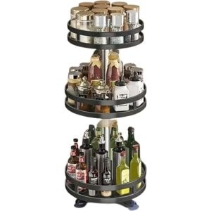 Blyx® - Spinny 360° - Keuken Organizer - Keuken Accessoires - Aanrecht Organizer - Kruiden Organizer - Keuken Organizer Aanrecht - 360° Draaibaar - Vierkant - 3 Verdiepingen - Zwart