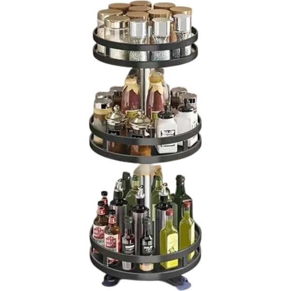 Blyx® - Spinny 360° - Keuken Organizer - Keuken Accessoires - Aanrecht Organizer - Kruiden Organizer - Keuken Organizer Aanrecht - 360° Draaibaar - Vierkant - 3 Verdiepingen - Zwart