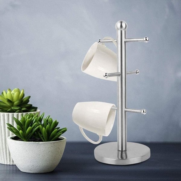 Boom RVS Bekerhouder - Koffiemok Stand Met 3 Takken - Beker Display Rek - Koffie Accessoires Voor Keuken En Bar