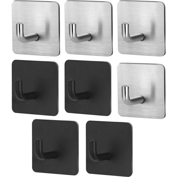 ByShane - Zelfklevende haken set van 8 stuks voor keuken, slaapkamer en woonkamer - Roestvrijstalen haken - Huishoudelijke accessoires - Duurzaam en handig