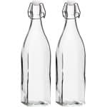 Cookinglife Beugelflessen Vierkant - 1 Liter - 2 Stuks - Luchtdichte sluiting voor smaakbehoud - Milieuvriendelijk zonder BPA - Transparant glas - 80 x 320 mm - Glaswerk - Keuken accessoires