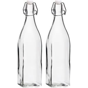 Cookinglife Beugelflessen Vierkant - 1 Liter - 2 Stuks - Luchtdichte sluiting voor smaakbehoud - Milieuvriendelijk zonder BPA - Transparant glas - 80 x 320 mm - Glaswerk - Keuken accessoires