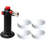 Cookinglife Creme Brulee Set - Brander + 4 Creme Brulee Schaaltjes ø 12 cm - Ideaal voor desserts - Karamelliseren van suiker - Hittebestendig aardewerk - 12 cm - Keukengerei - Keuken accessoires