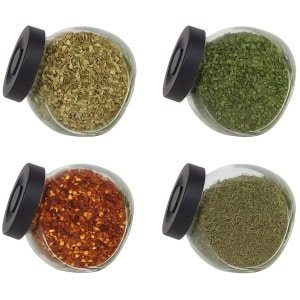 Cookinglife Kruidenpotjes Glas Zwart 175 ml - Set van 4 kruidenpotjes - Perfect voor pezo en kruiden - Transparant glas voor zicht op inhoud - Vaatwasserbestendig - Glas - 175 ml - Keukengerei - Keuken accessoires