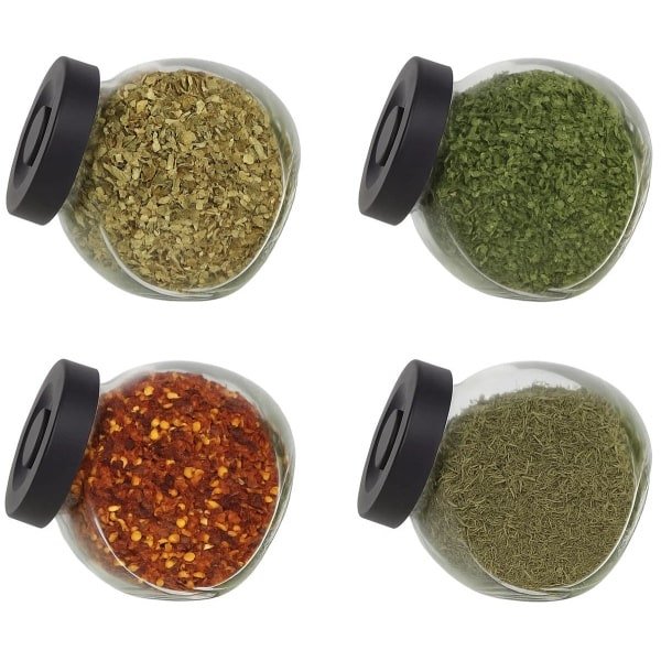 Cookinglife Kruidenpotjes Glas Zwart 175 ml - Set van 4 kruidenpotjes - Perfect voor pezo en kruiden - Transparant glas voor zicht op inhoud - Vaatwasserbestendig - Glas - 175 ml - Keukengerei - Keuken accessoires