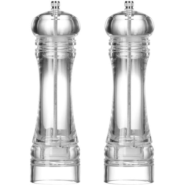 Cookinglife Peper- en Zoutmolen Set Rocca Transparant - Set van 2 molens voor peper en zout - Transparante behuizing - Hoogte 21,5 cm - Acryl, RVS en keramiek - 215 x 60 mm - Keukengerei - Keuken accessoires