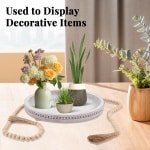 Decoratief dienblad rond van hout met kralen - Woondecoratie - Salontafel - Keuken en woonkamer accessoire