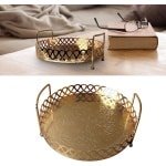 Dienblad met Gouden Handgrepen - Decoratief Roestvrijstalen Organizerplaat - Nestbare Ronde Legering - Keuken Accessoire - Vintagelook Metalen Serveerschaal