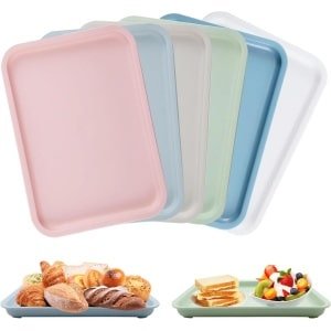 Dienblad set van 6 stuks - rechthoekig en antislip - keuken accessoire - kunststof - herbruikbaar - geschikt voor keukens en restaurants - 24,8 x 17,8 cm - beschikbaar in 6 kleuren.