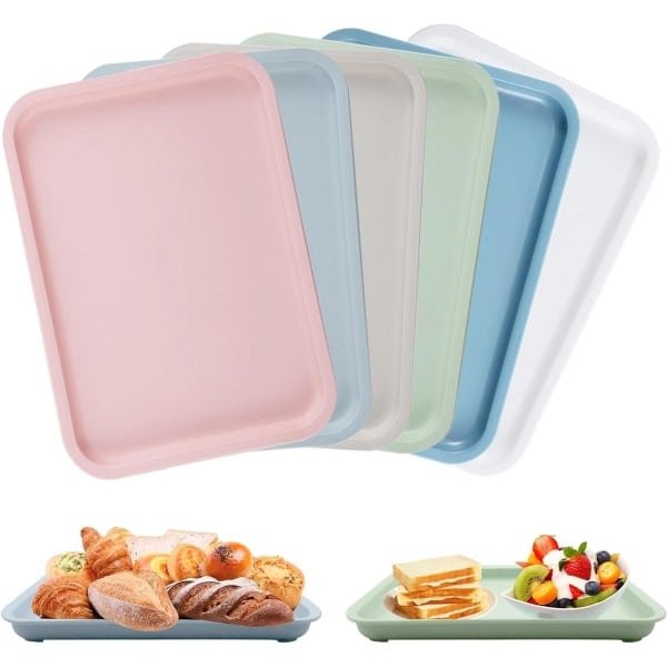 Dienblad set van 6 stuks - rechthoekig en antislip - keuken accessoire - kunststof - herbruikbaar - geschikt voor keukens en restaurants - 24,8 x 17,8 cm - beschikbaar in 6 kleuren.