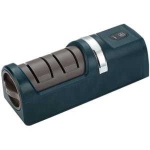 Donkergroene elektrische messenslijper, geschikt voor in de keuken, USB-oplaadbare automatische messenslijper, krachtige hogesnelheidsslijper voor botte messen, compact kookaccessoire van 7 inch, veilig en gemakkelijk in gebruik.