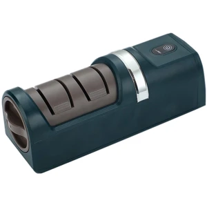 Donkergroene elektrische messenslijper, geschikt voor in de keuken, USB-oplaadbare automatische messenslijper, krachtige hogesnelheidsslijper voor botte messen, compact kookaccessoire van 7 inch, veilig en gemakkelijk in gebruik.