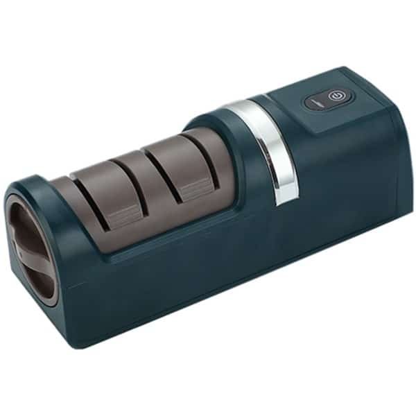 Donkergroene elektrische messenslijper, geschikt voor in de keuken, USB-oplaadbare automatische messenslijper, krachtige hogesnelheidsslijper voor botte messen, compact kookaccessoire van 7 inch, veilig en gemakkelijk in gebruik.