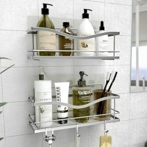 Douche Plank Set van 2 - Zelfklevende Boorvrije Keuken- of Douche Organisator met Haken en Accessoires