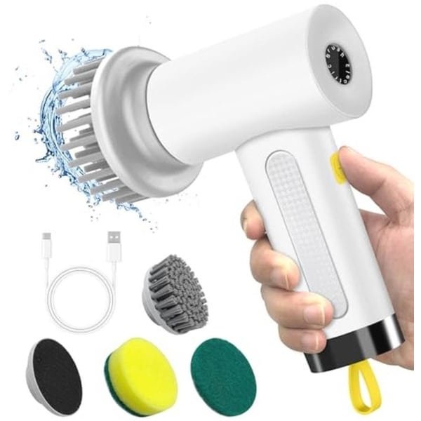 Draadloze Elektrische Reinigingsborstel met 3 Verwisselbare Koppen en 2 Snelheden voor Keuken en Badkamer