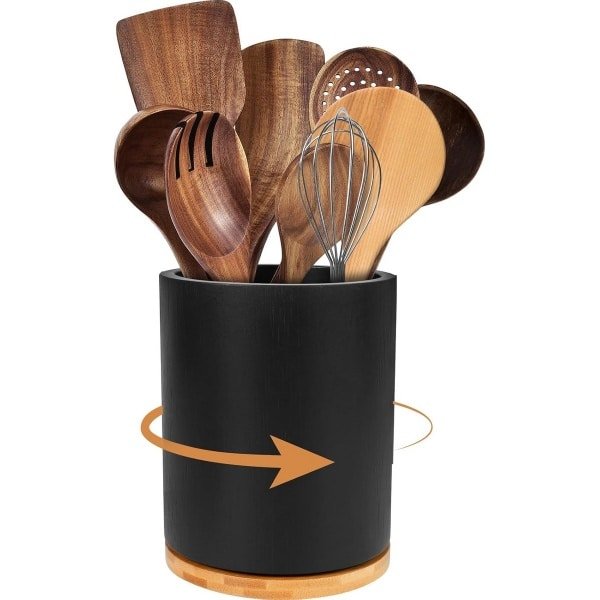 Draaibare Houten Keukengerei Houder - Werkblad Organizer voor Bestek & Gadgets