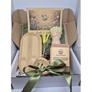 Duurzaam Keukencadeau Set - Bamboe Afwasborstel & Spons Set - Plasticvrij Schoonmaken - Moederdag Cadeau - Zero Waste Keuken Accessoires