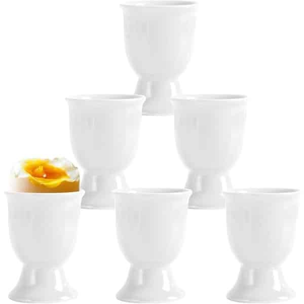 Eierdopjes van porselein in set van 6 stuks - wit servies voor hard en zacht gekookte eieren - ontbijt en keuken accessoires
