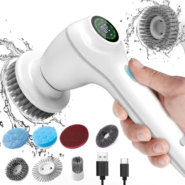 Elektrische Draaiende Schrobber - Draadloze Schoonmaakborstel Schrobber - Thuis Power Schrobber Voor Badkamer-Keuken - Schoonmaakborstel Met 8 Vervangende Koppen Badkamer Reiniger - Wit