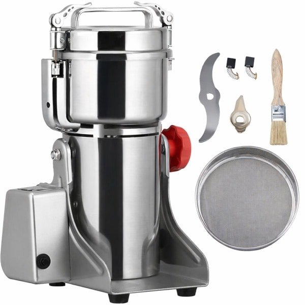Elektrische Graanmolen - Kruidenmolen - Koffiemolen - Poedermachine - 300g 1400W - RVS Swing Model - Hogesnelheidsmolen - Voor Droge Granen Specerijen en Koffiebonen - Instelbare Maaltijd - Keuken en Professioneel Gebruik