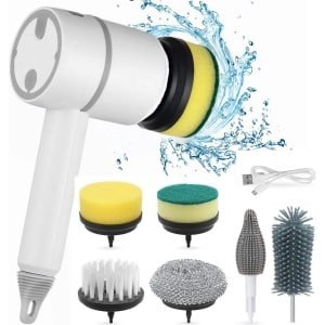 Elektrische Reinigingsborstel Complete Set - 6 Borstelkoppen - Oplaadbaar & Draaibaar - Geschikt voor Keuken, Vloer, Badkamer