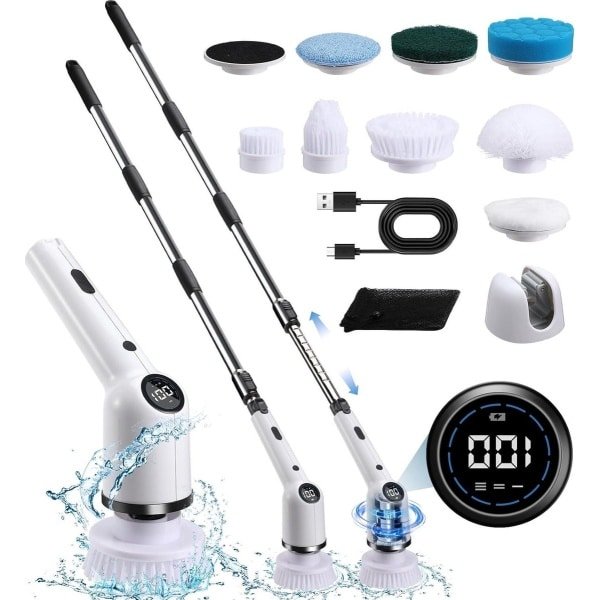 Elektrische Reinigingsborstel Spin Scrubber Draadloos - 9-in-1 Met 8 Boorborstelkoppen - 152 cm Verstelbare Handgreep - 3 Snelheden - Voor Badkamer Badkuip Keuken Vloer Groeven.