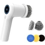 Elektrische Reinigingsborstel met 5 Vervangbare Opzetborstels - Bad Reiniger - Handkrachtschrobmachine - Tegelreiniger - Raamwisser - Geschikt voor Badkamer en Keuken - Wit