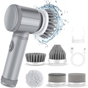 Elektrische Schoonmaakborstel - Elektrische Schrobber - Schrobborstel - Reinigingsborstel - Met 6 Vervangbare Reinigingsborstel Koppen - Keuken Reinigingsborstel - Elektrisch - Schrobborstels - Geschikt Voor Badkamer of Keuken - Schrobber Met Steel