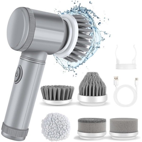 Elektrische Schoonmaakborstel - Elektrische Schrobber - Schrobborstel - Reinigingsborstel - Met 6 Vervangbare Reinigingsborstel Koppen - Keuken Reinigingsborstel - Elektrisch - Schrobborstels - Geschikt Voor Badkamer of Keuken - Schrobber Met Steel