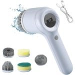 Elektrische Schoonmaakborstel - Elektrische Scrubber - Elektrische Afwasborstel - Met 5 Opzetborstels - Voor Het Reinigen Van Badkuip, Tegels, Gootsteen, Vaat, Ramen En Keuken (Lichtgrijs)