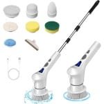 Elektrische Schoonmaakborstel - Elektrische Scrubber - Roterende Schrobborstel - Draadloze Schoonmaakborstel - Met Verstelbare Hoek En Verlengstuk - Krachtige Doucheborstel Met 8 Verwisselbare Opzetstukken - Voor Badkamer, Vloer En Keuken