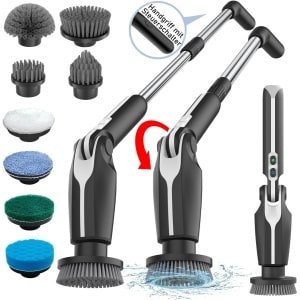Elektrische Schoonmaakborstel - Met Verlengbaar Handvat & Afstandsbediening - 4 Instelbare Hoeken - 8 opzetstukken - 5000mAh Accu - Schrobborstel met steel - voor badkamer of keuken