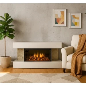 Elektrische Sfeerhaard met Schouw Casa Velluto Montreal - 2000W Verwarming, LED Vuureffect, Afstandsbediening & Timer - Vrijstaand, Modern Wit - Realistische Elektrische Kachel voor Woonkamer, Slaapkamer & Keuken