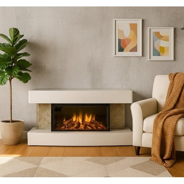 Elektrische Sfeerhaard met Schouw Casa Velluto Montreal - 2000W Verwarming, LED Vuureffect, Afstandsbediening & Timer - Vrijstaand, Modern Wit - Realistische Elektrische Kachel voor Woonkamer, Slaapkamer & Keuken