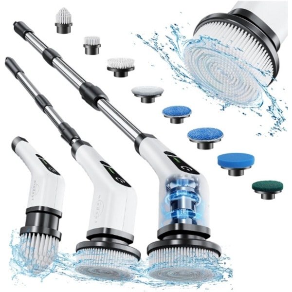 Elektrische Spinning Scrubber - Leebein Draadloze Reinigingsborstel - 8 Vervangbare Borstelkoppen - 360° Tub En Vloertegel Power Scrubber Mop - 54in / 137cm Verstelbare Steel Voor Badkamer Keuken Auto