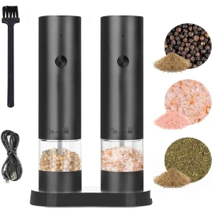 Elektrische Zout En Peper Molens Set 2 Stuks USB Oplaadbaar Automatisch Gelijkmaler Met LED Licht Keuken Accessoires