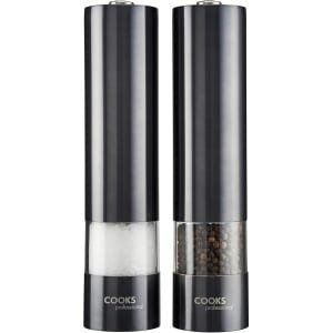 Elektrische Zout- en Pepermolen Set met One-Touch Knop | Verstelbare Slijpfuncties voor Keuken | Modern Grijs Design