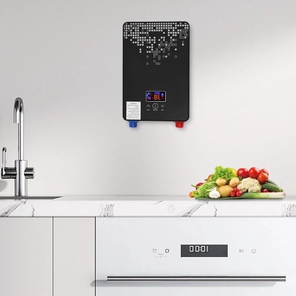 Elektrische boiler met LED-scherm handdouche, veiligheidswacht geheugenfunctie voor keuken badkamer school hotel - 6L - Energiezuinig - Wit.