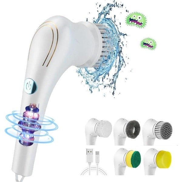 Elektrische draadloze Reinigingsborstel - 360 graden draaibaar - 5 verwisselbare borstelkoppen - IPX7 waterdicht - spin scrubber reiniging - keuken tegels badkamer
