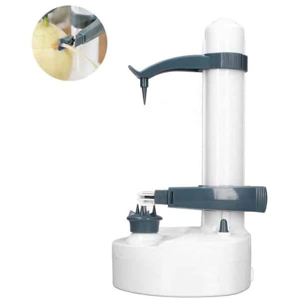 Elektrische dunschiller - Multifunctioneel schilgereedschap - Met 2 reservemessen - Roestvrij staal - Geschikt voor keuken, appels, aardappelen, tomaten, groenten, fruit, enz. - Wit