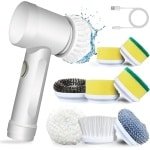 Elektrische schoonmaakborstel met 3 koppen - Voor badkamer, keuken en tegels - Automatische reiniging van oppervlakken en hoeken - Draadloos en oplaadbaar - Inclusief accessoires (wit)