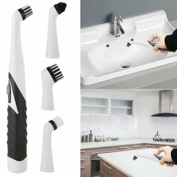 Elektrische schoonmaakborstel met 4 opzetborstels, geschikt voor keuken/badkamer.