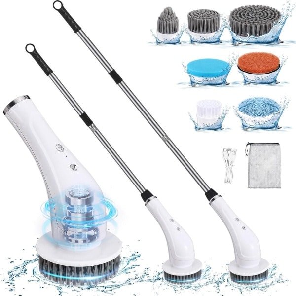Elektrische spinschrobber - draadloze reinigingsborstel - 54 inch - 7 vervangbare borstelkoppen - 90 minuten werktijd - badkamer - keuken